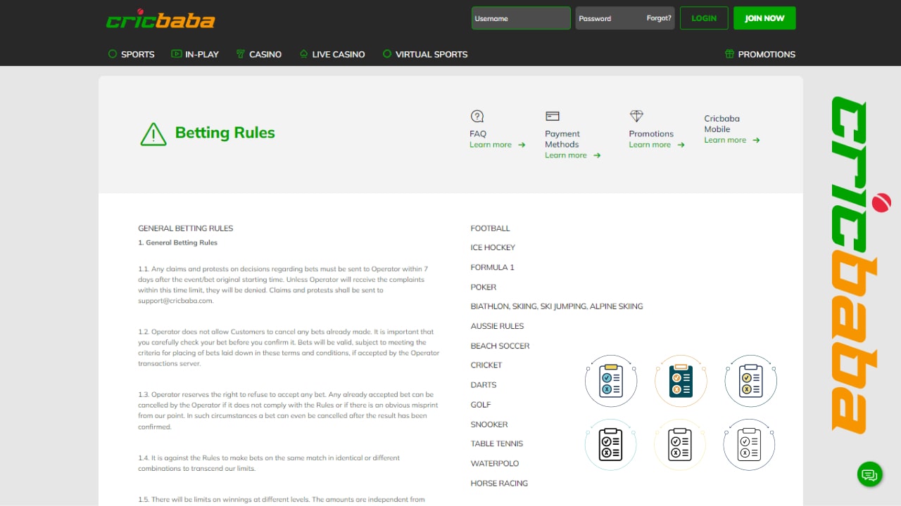 Cricbaba betting rules