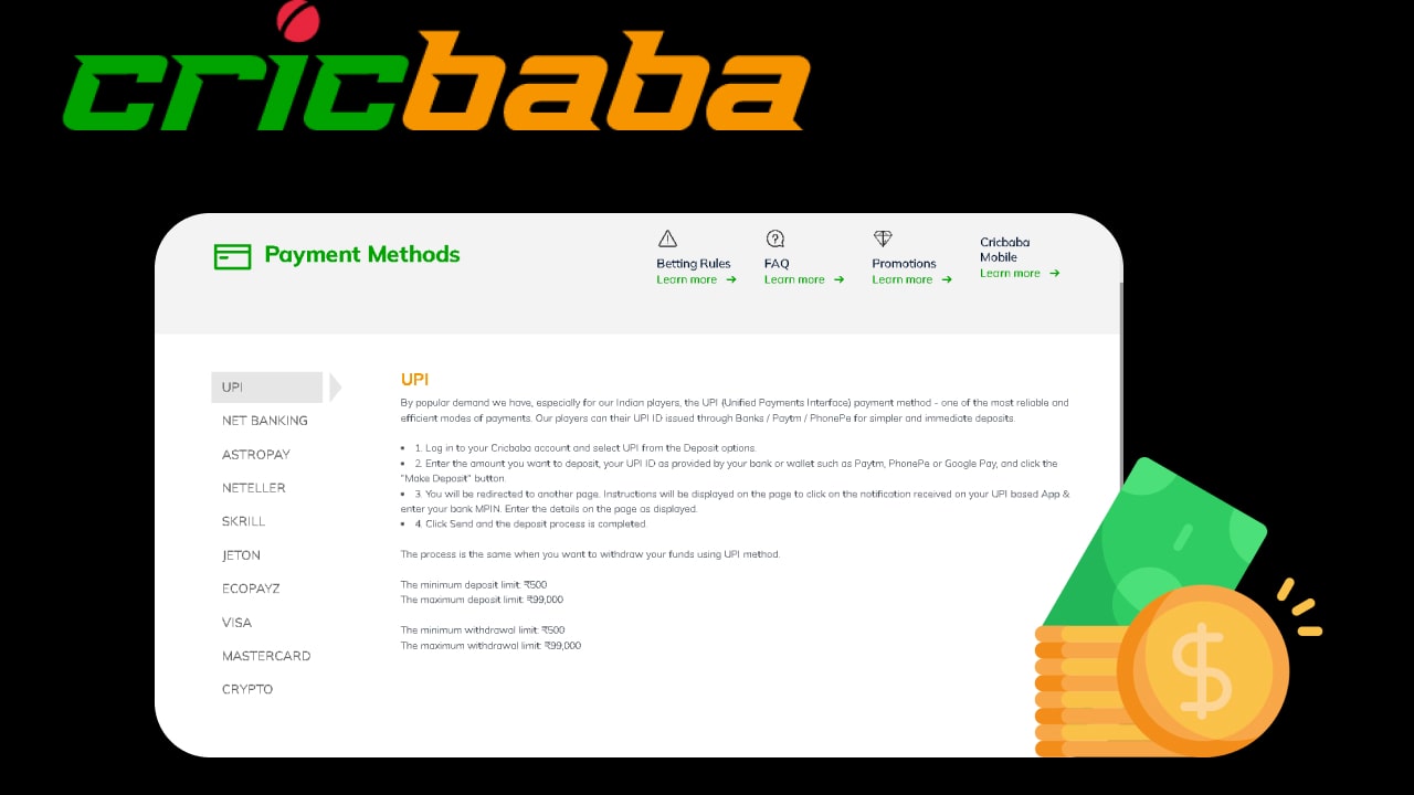 Cricbaba payment methods