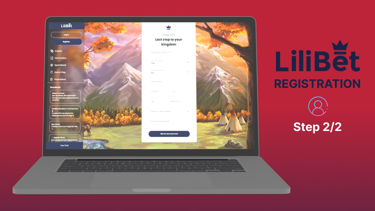 LiliBet login and registration step 2